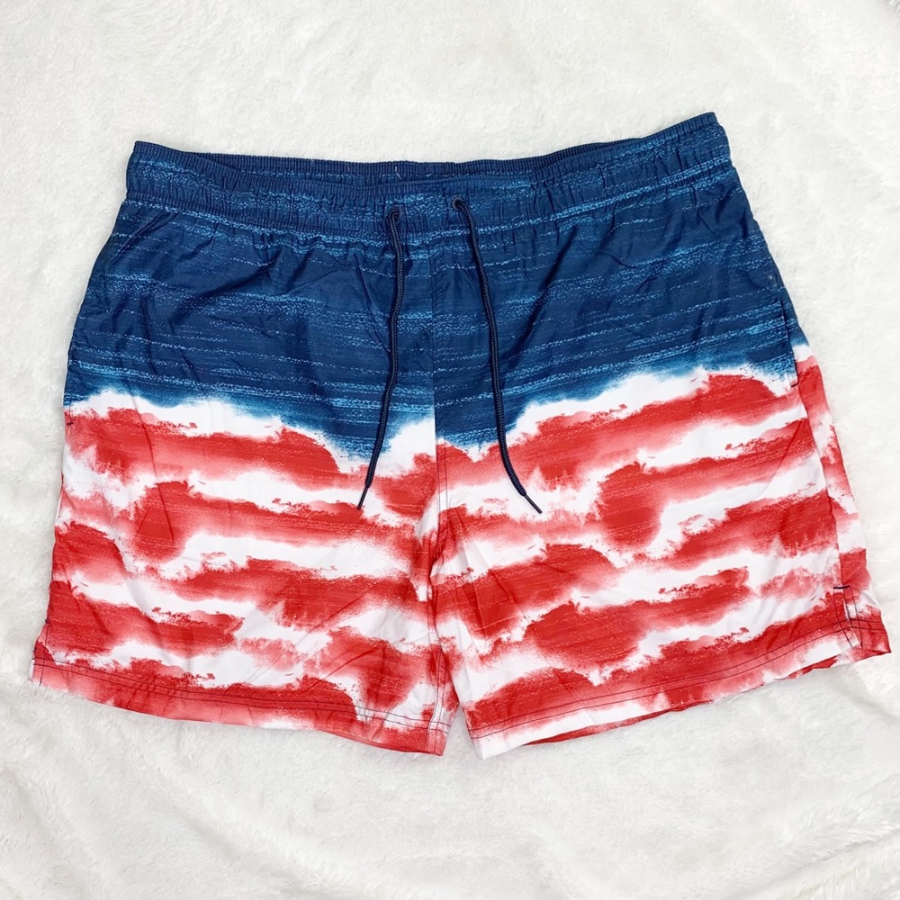 Jake Austin Red, White and Blue Swim Trunks